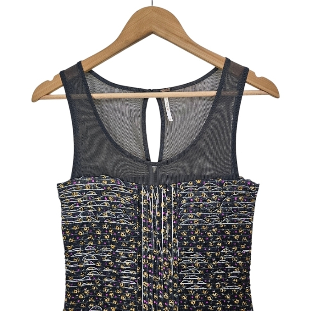 Free People Floral Bodycon Dress Sz Small Black Mini Y2K 00s Textured Grungecore - Picture 12 of 16